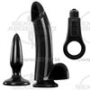 Kit x3 - Anillo, consolador con ventosa y plug anal en negro